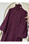 Imran Embroidered and Glitter Belted Dress-Pa9564 Burgundy - 3