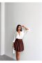 Women's Brown Modal Textured Pleated Mini Skirt with Shorts - 4