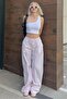 Powder Adjustable Waist Wide Leg Draped Striped Trousers Mg2087 - 4