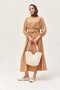 Waist Elastic Belt Bat Sleeve Dress Mink