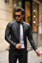 Men's Black Slim Fit Leather Jacket with Inner Pocket