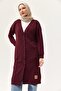 Buttoned Knitwear Long Cardigan Claret Red - 2