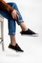 Women's Men's Casual Linen Black Sneakers - 4