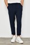 Premium Men's Boyfriend Mold Elastic Waist Navy Blue Woven Trousers Ls-23096 - 2
