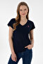 Women's Navy Blue V-Neck Basic T-Shirt 50305825-Vr033