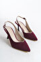 Women's Special Design Silver Trimmed Black Suede Design Pointed Toe Buckle Detailed Stiletto Shoes - 5