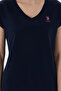 Women's Navy Blue V-Neck Basic T-Shirt 50305825-Vr033 - 7