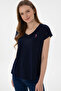 Women's Navy Blue V-Neck Basic T-Shirt 50305825-Vr033 - 4