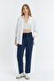 Women's Linen Summer Loose Cut Cut Pants Dark Blue - 2