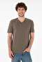 Men's Regular Fit V-Neck Mink Basic T-Shirt 50305858-Vr052