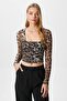 Women's Alina Corset Look Leopard Tulle Crop Blouse - 8