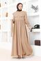 Cape Collar Detailed Belted Hijab Dress Brc1125 Latte - 5