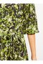 Crew Neck Patterned Long Sleeve Women's Shirt Dress - 5