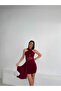Cross Strap Tulle Detailed Low-Cut Side Fabric Piece Moving Sandy Mini Dress - 5