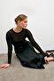 Women's Black Crew Neck Stripe Detailed Premium Transparent Blouse - 6