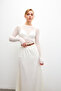 Women's White Crew Neck Stripe Detailed Premium Transparent Blouse - 8