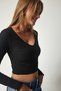 V-Neck 2'Li Crop Knitted Blouse (Black White) Lub0092 - 3
