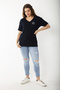 Women's Large Size Navy Blue Camisole Fabric Embroidered Lycra Blouse 65N37235 - 2