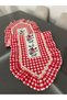 Red Hand Embroidered Cross-Stitch Ruffled Gingham Linen Runner (Cross-Stitch Models Vary)