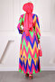 Green/Pink Patterned Skirt Layered Viscon Dress - 2