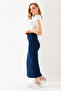 Women's Elastic Waist Wrapped Skirt with Side Slits Navy Blue - 254412 - 8