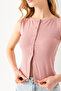 Women's Crew Neck Buttoned Ribbed Body Pink - 25Y 2457 - 2