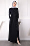 Navy Blue Sleeve Elastic Zippered Ferace - 2
