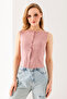 Women's Crew Neck Buttoned Ribbed Body Pink - 25Y 2457 - 4