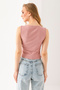 Women's Crew Neck Buttoned Ribbed Body Pink - 25Y 2457 - 5