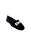 Women's Stoned Buckle Suede Ballerinas BLACK - SILVER - 5
