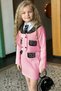 Girl's New Guipure Embroidered Pocket Detail and Brooch Pink Skirt Suit - 3