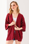 Women's Half Sleeve Striped Wrap Kimono Claret Red - 254406
