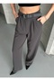 Women's Belted Anthracite High Waist Palazzo Trousers - 3