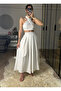 Kahlan White Elastic Waist Raw Linen Fabric Skirted Blouse Set - 2
