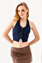 Women's Corded Vest - Halter Neck, Button Closure and Navy Blue 25Y 2425 - 6