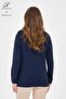 Women's Middle Age and Above Viscose Spiral Pattern Stone Embroidered Lycra Navy Blue Mother Combed Cotton Blouse - 4