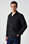 Jacquard Men's Regular Fit Standard Cut Classic Collar Patterned Black Shirt with Snap Fasteners - 4