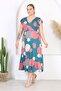Women's Green Pink Polka Dot Pattern Ruffle Sleeve Double Breasted Collar Large Size Maxi Dress - 4