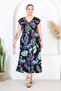 Women's Blue Purple Tropical Pattern Ruffle Sleeve Double Breasted Collar Large Size Maxi Dress - 3