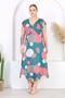 Women's Green Pink Polka Dot Pattern Ruffle Sleeve Double Breasted Collar Large Size Maxi Dress - 3