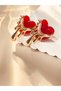 Gold Color Red Pearlescent Flowing Heart Model Women's Earrings