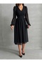 Women's Black Back Tie Chiffon Dress - 3
