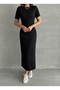 Women's Black Modal Textured Soft Long Stretch Dress - 2