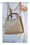 Women's Green Braided 5 Compartment Hand Shoulder Bag - 7
