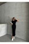 Women's Black Modal Textured Soft Long Stretch Dress - 6