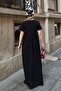 Black Bias Pleated Crew Neck Women's Modal Maxi Dress - 5