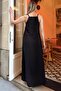 Black Thin Strap Halter Neck Double Slit Linen Blend Women Midi Dress - 5