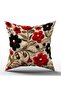 Punch Embroidery Pattern Digital Printed 4-Piece Throw Pillow in Black Red Colors - Pillow Case Luxury Velvet - 7