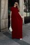 Burgundy Bias Pleated Crew Neck Women's Modal Maxi Dress - 2