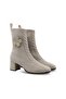 Beige Floral Detailed Knitted Heeled Boots Mink Sweater - 2